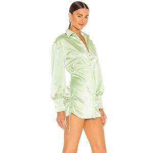 DANIELLE GUIZIO RUCHED BUTTON UP DRESS IN SAGE GREEN